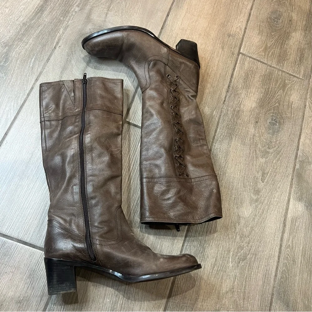 Vtg Eddie Bauer Brown Genuine Leather Full Zip Knee High Boots Italy Made US  8